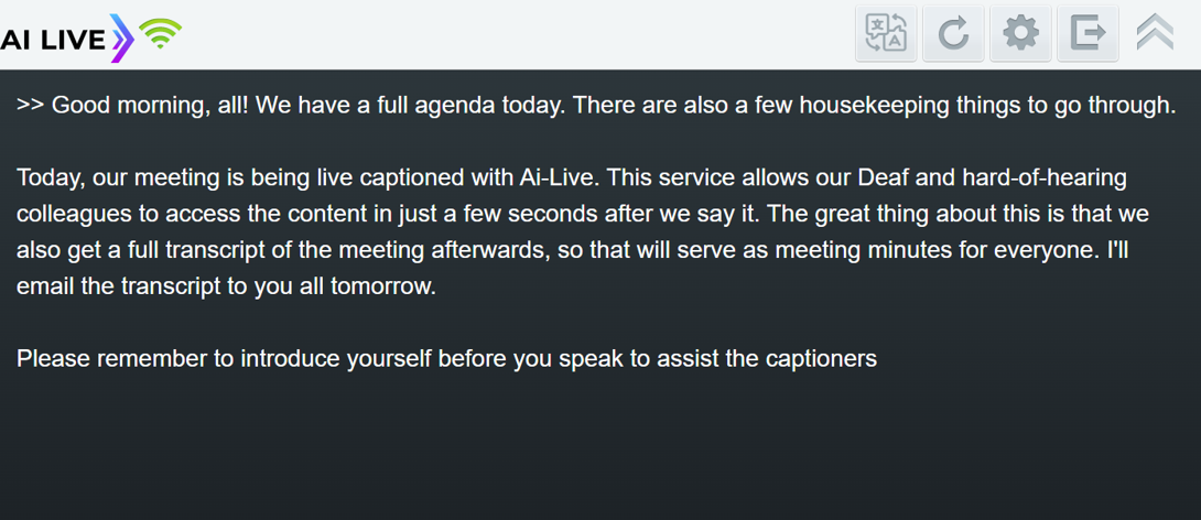 Sample AI-Live caption window