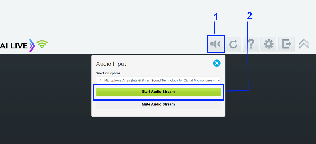 AI-Live Window with Audio Input Options Visible