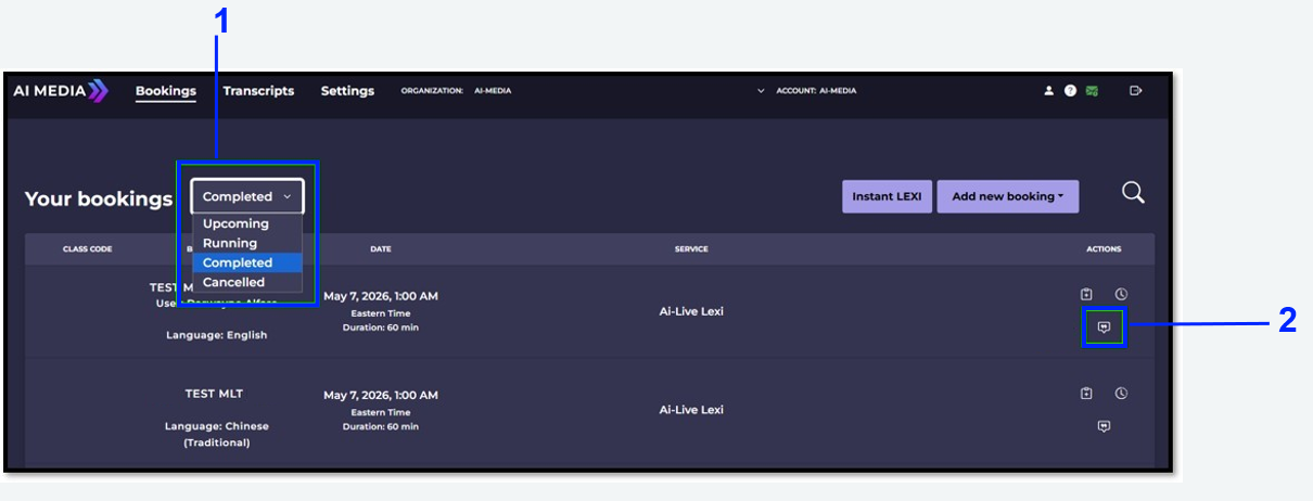 Your Bookings Page Showing Completed Sessions