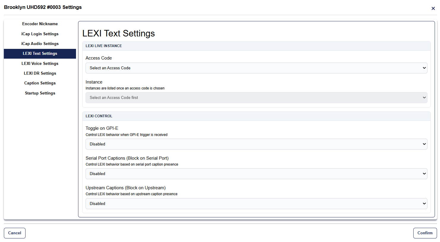 LEXI Text Settings